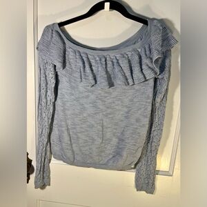 LC Lauren Conrad Off-the-Shoulder Ruffled Sweater - Light Blue